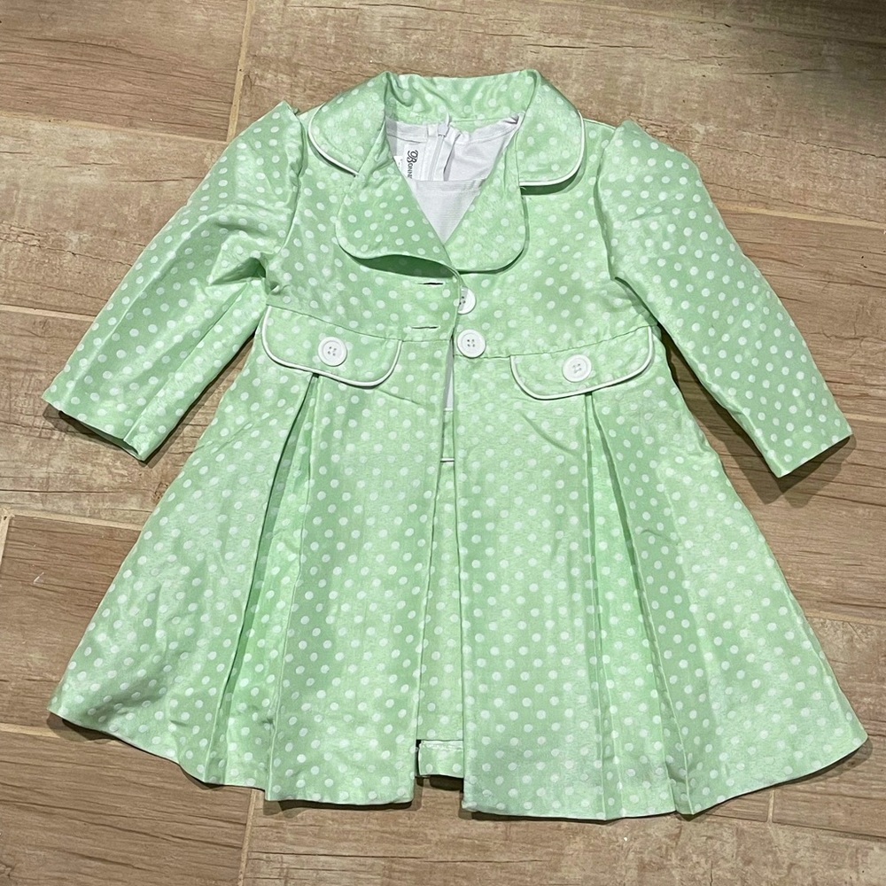 Bonnie Jean Girls Pale Green Polka Satin Dot Pea Coat and Dress